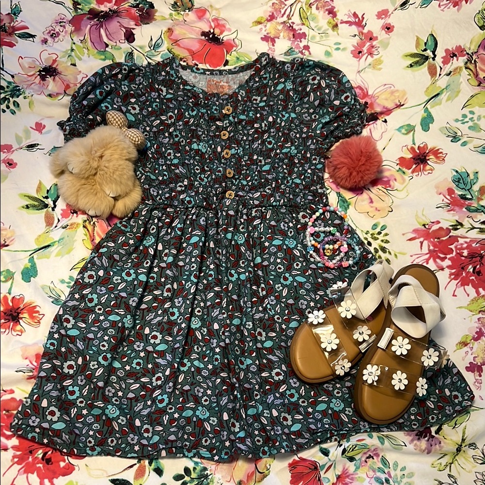 Blue Puff Sleeve Sundress with Peter Pan Collar